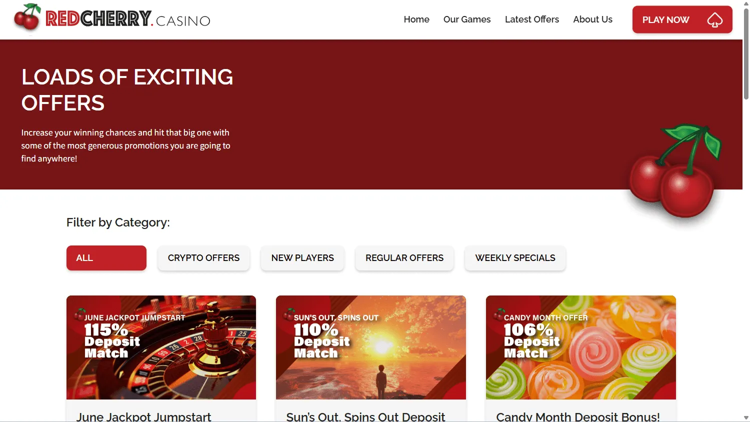 Red Cherry Casino promotions area on desktop