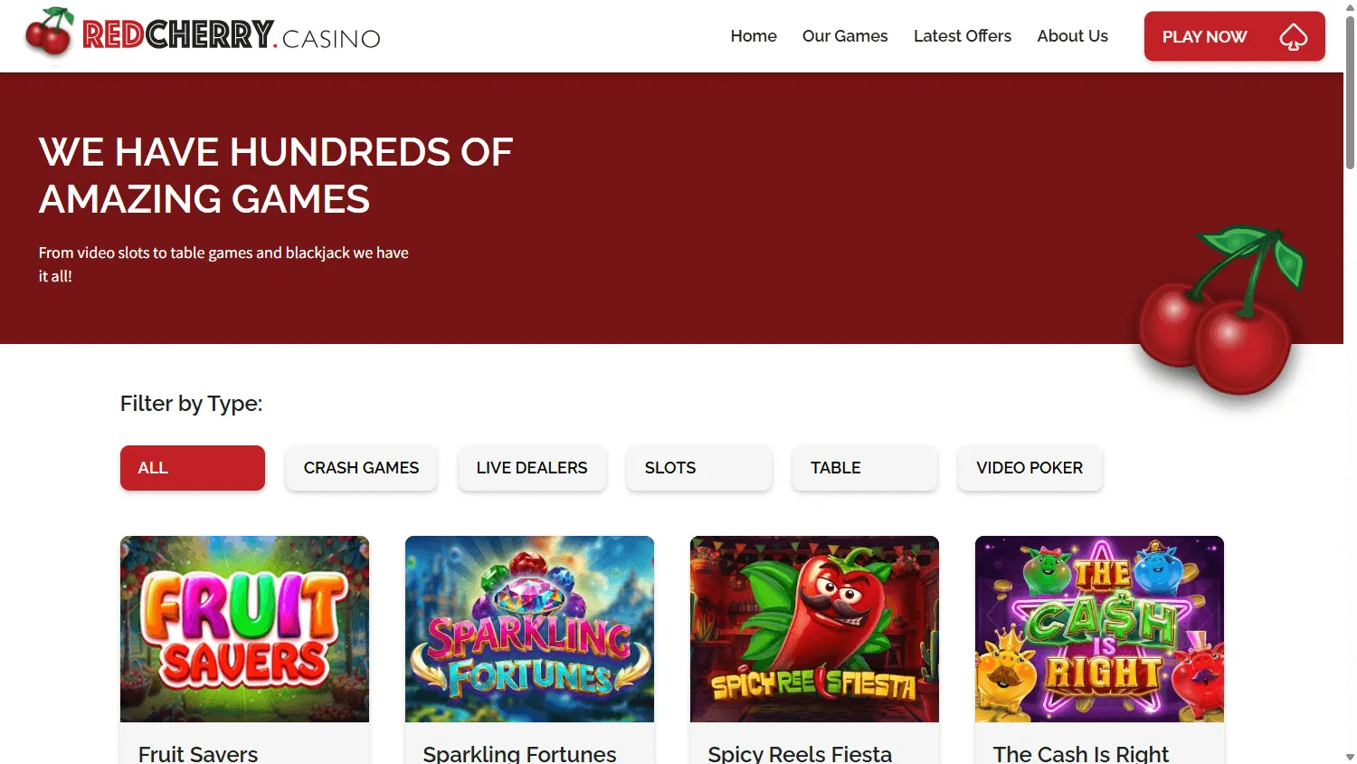 Red Cherry Casino games lobby on desktop