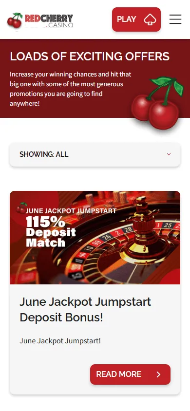 Red Cherry Casino promotions area on a mobile device